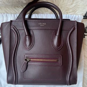 Celine Luggage Nano Shopper Tote Smooth Calfskin in Burgundy